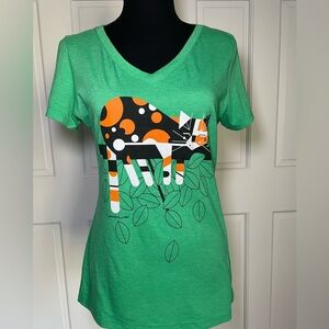 Charley Harper Cat Shirt OUT ON A LIMB V Neck Small
